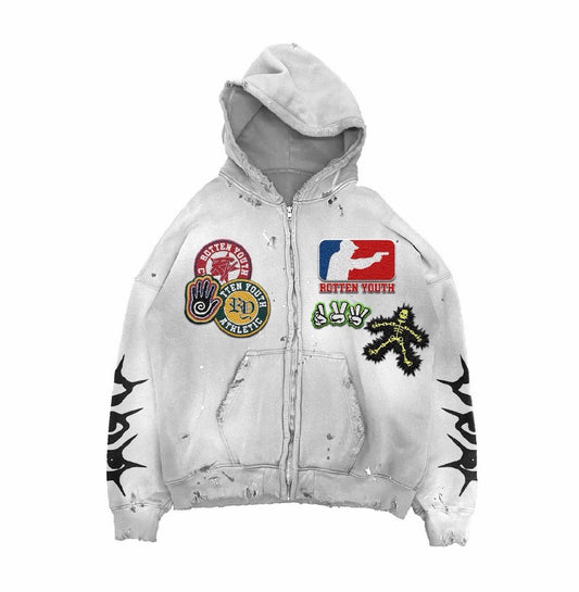 GREY PATCHWORK ZIPUP